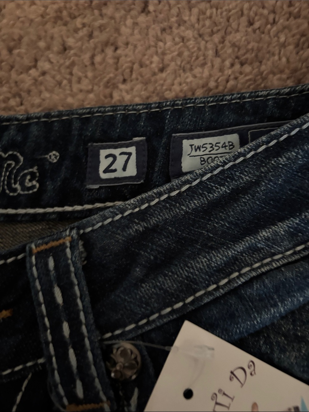 Miss Me Dark Indigo Bootcut Jeans with Gold Embroidery and Studs - Picture 4 of 13